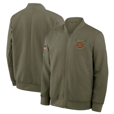 Men's Washington Commanders Nike Olive 2025 Salute to Service Sideline Full-Zip Bomber Jacket
