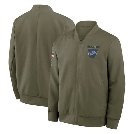 Men's Detroit Lions Nike Olive 2025 Salute to Service Sideline Full-Zip Bomber Jacket