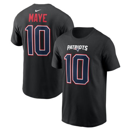 Men's New England Patriots #10 Drake Maye Nike Carbon Black Name & Number T-Shirt