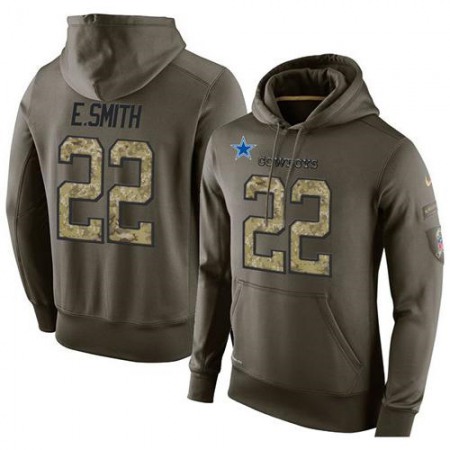 NFL Men's Dallas Cowboys #22 Emmitt Smith Stitched Green Olive Salute To Service KO Performance Hoodie