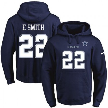 Cowboys #22 Emmitt Smith Navy Blue Name & Number Pullover NFL Hoodie