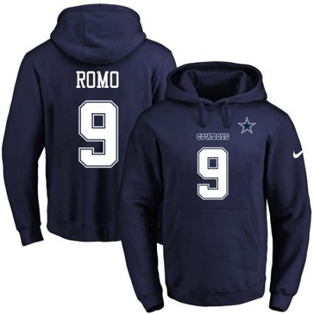 Cowboys #9 Tony Romo Navy Blue Name & Number Pullover NFL Hoodie