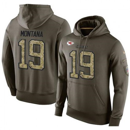 NFL Men's Kansas City Chiefs #19 Joe Montana Stitched Green Olive Salute To Service KO Performance Hoodie