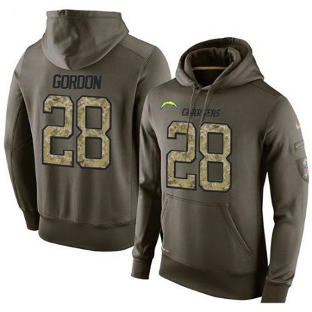 NFL Men's San Diego Chargers #28 Melvin Gordon Stitched Green Olive Salute To Service KO Performance Hoodie