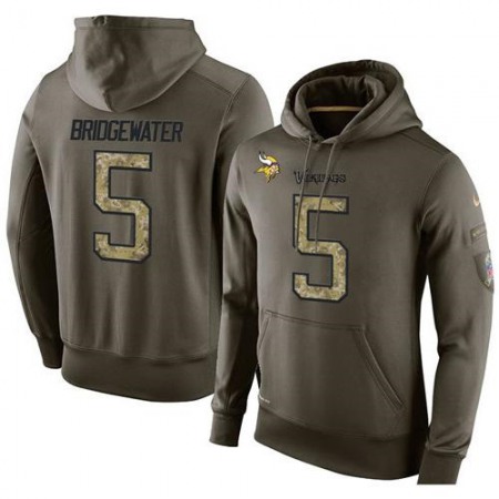 NFL Men's Minnesota Vikings #5 Teddy Bridgewater Stitched Green Olive Salute To Service KO Performance Hoodie