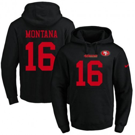 49ers #16 Joe Montana Black Name & Number Pullover NFL Hoodie