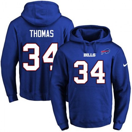Bills #34 Thurman Thomas Royal Blue Name & Number Pullover NFL Hoodie