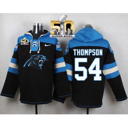 Panthers #54 Shaq Thompson Black Super Bowl 50 Player Pullover NFL Hoodie