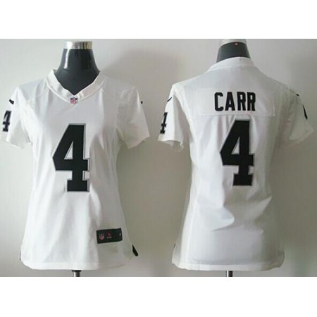 Raiders #4 Derek Carr White Women's Stitched NFL Elite Jersey