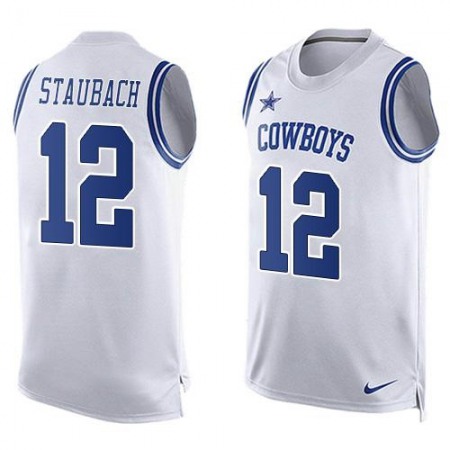 Cowboys #12 Roger Staubach White Men's Stitched NFL Limited Tank Top Jersey