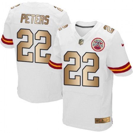Chiefs #22 Marcus Peters White Men's Stitched NFL Elite Gold Jersey