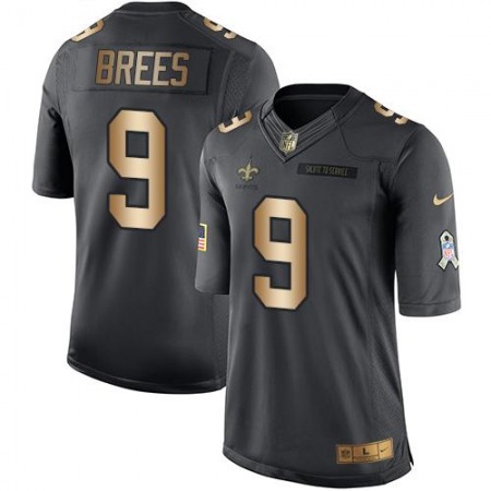 Saints #9 Drew Brees Black Men's Stitched NFL Limited Gold Salute To Service Jersey