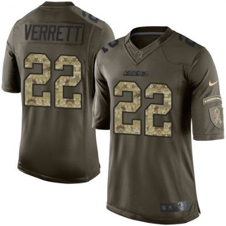 Chargers #22 Jason Verrett Green Youth Stitched NFL Limited Salute to Service Jersey