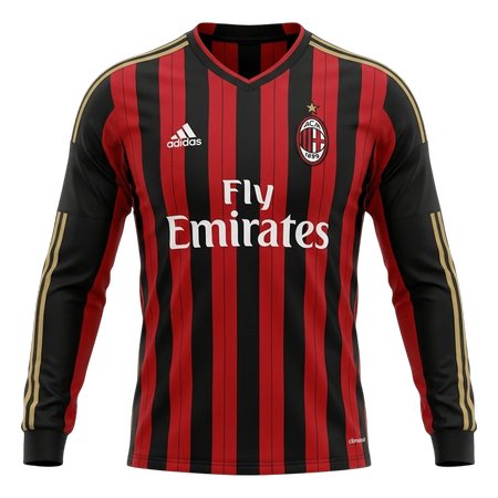Men's AC Milan Home Long Sleeve Retro Soccer Jersey 2013/14