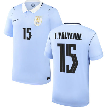 Kid's F.VALVERDE #15 Uruguay Home Replica Jersey World Cup 2026